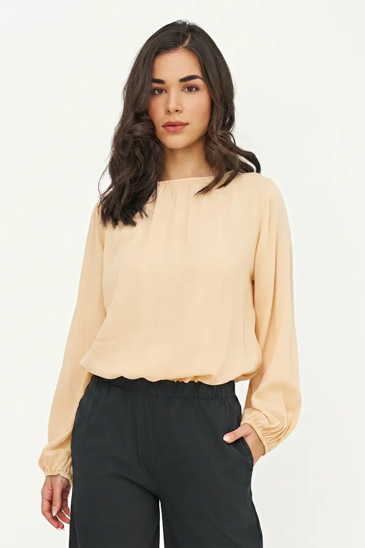 Pale apricot blouse, front pose