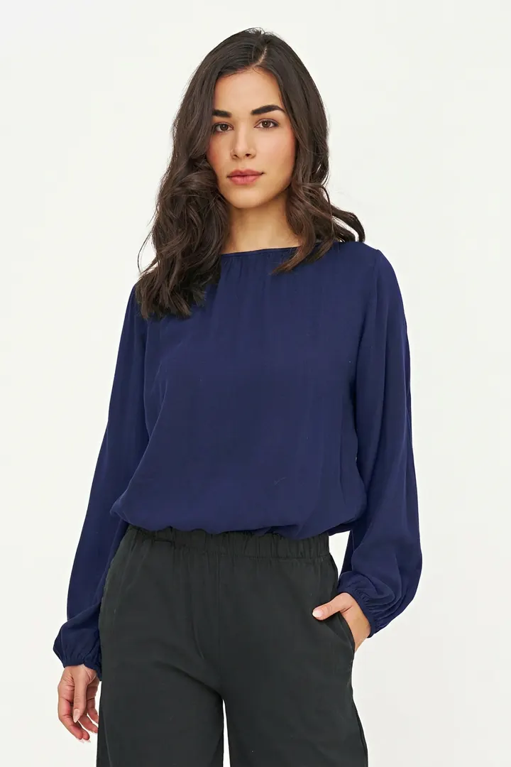 Navy blouse, front pose