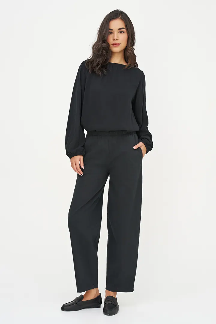 Black blouse, full length pose